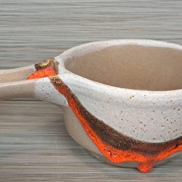 VINTAGE Laurentian pottery set of 4 soup bowl orange lava drip glaze # 643 - Picture 13 of 16